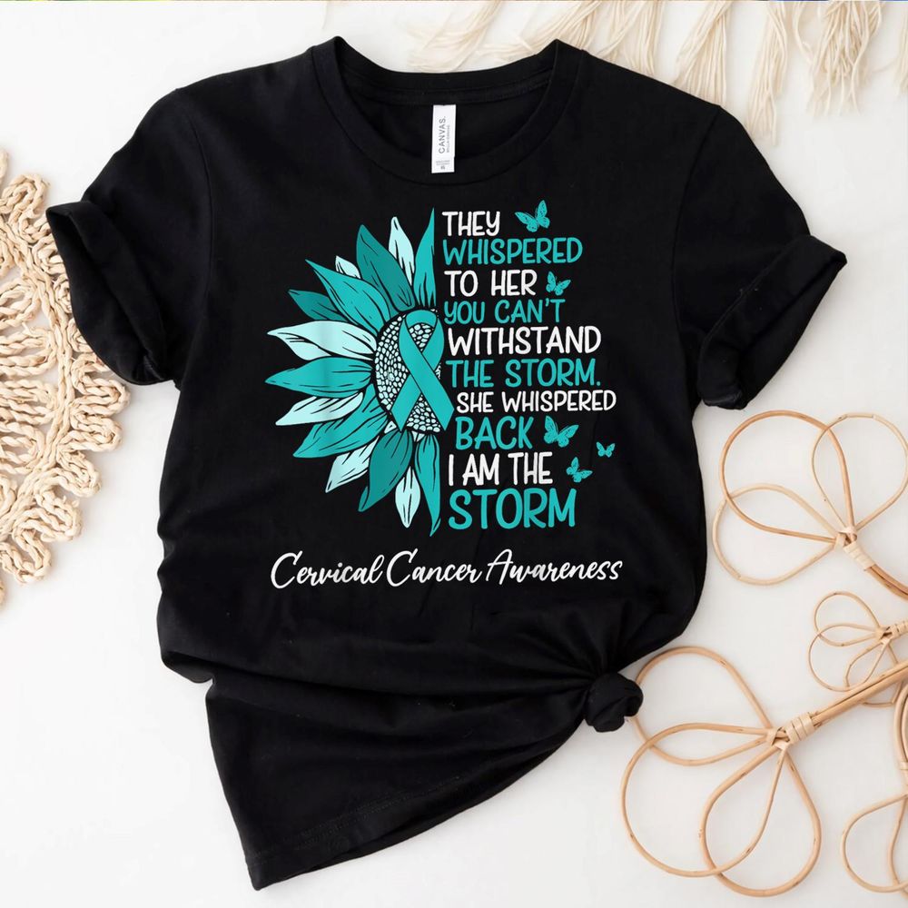 Motivation Cervical Cancer Awareness Sunflower Support Teal Shirt Unisex Standard T-Shirt black s