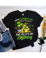 Happy St Patricks Day And My Birthday Leprechaun Shamrock Shirt Unisex Standard T-Shirt black s